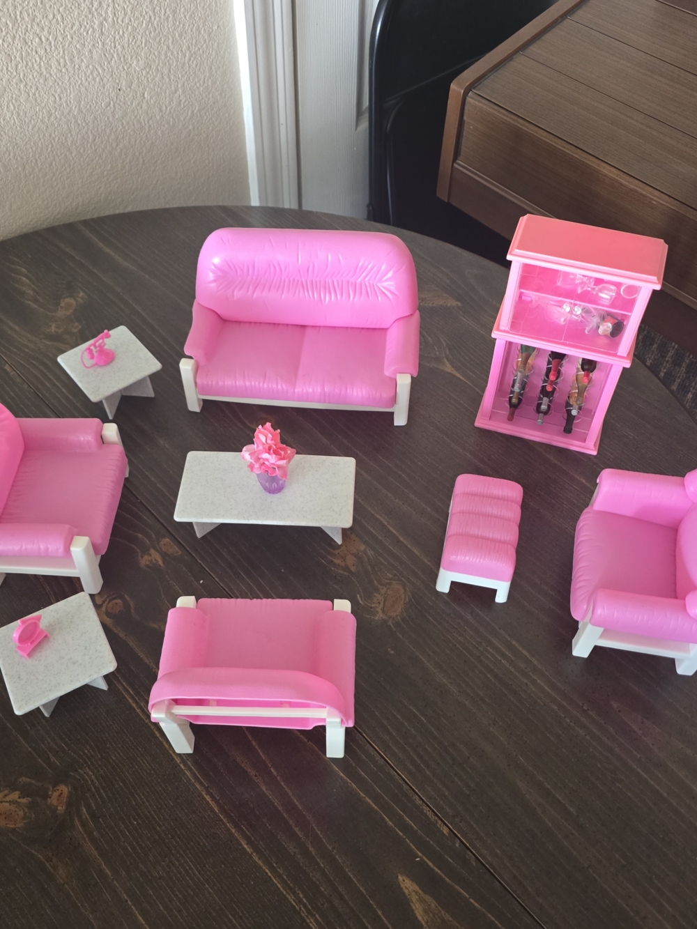 Barbie Vintage Living Room Furniture Set Couch Wine Cabinet Accesories
